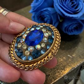 Antica spilla vintage Americana cristalli blu 60s