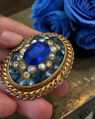 Antica spilla vintage Americana cristalli blu 60s