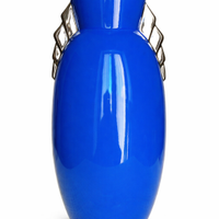 Vaso belga Art Déco blu cobalto con manici dorati