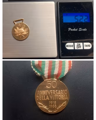 Medaglia Oro 750 18 Carati Kt Ww1 1918 1968