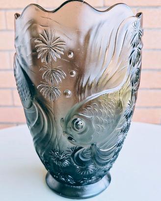 Vaso Art Déco Carpe Koi Barolac Fumé Anni '50/'60