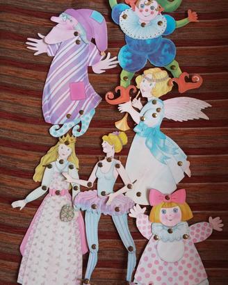 6 marionette snodabili cartoncino vintage deco