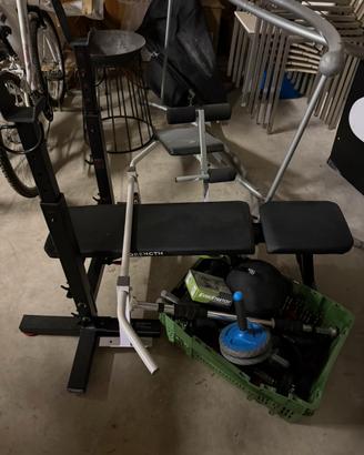 Set home gym- panca, rack, manubri e pesi in blocc