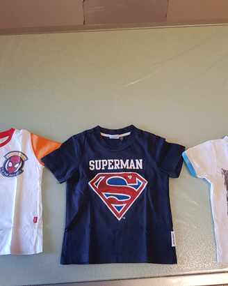 3 maglie Marvel Spiderman e Superman