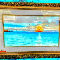 Quadro con tramonto dipinto a mano su tela a olio.