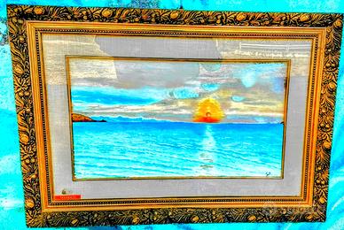 Quadro con tramonto dipinto a mano su tela a olio.