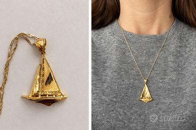 Ciondolo barca a vela in oro 14kt con catena