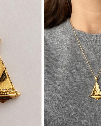 Ciondolo barca a vela in oro 14kt con catena