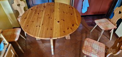 Tavolo rotondo legno pino + 4 sedie