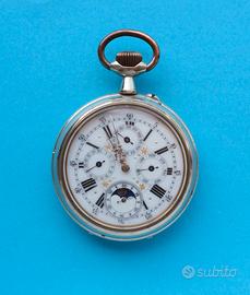 Antico orologio da tasca con calendario e fasi lun