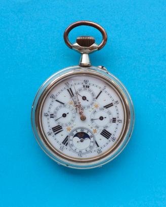 Antico orologio da tasca con calendario e fasi lun