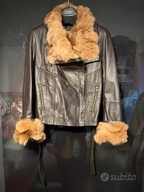 Giacca chiodo Halfon in pelle marrone volpe - T42