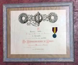 Lotto epoca fascista 1928 con medaglia e attestato