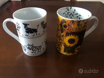 N 2 tazze Mug in ceramica motivo Mucche e girasoli