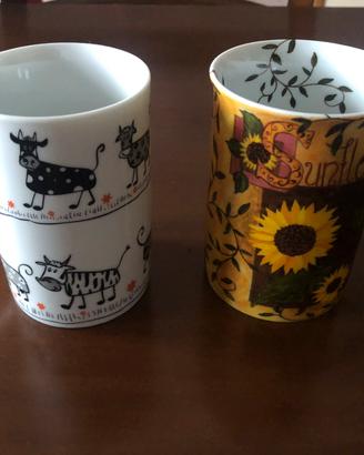 N 2 tazze Mug in ceramica motivo Mucche e girasoli