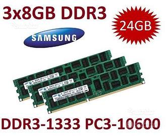 RAM 24GB (3X8GB) 2rx4 Pc3-10600r ECC Reg Ddr3 1333
