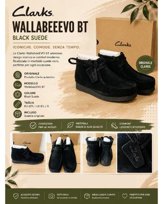 Clarks WallabeeEVO BT in suede nero, numero EU 42½