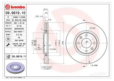 Brembo 09.9619.10 - Disco Freno (Set di 2) - Anter