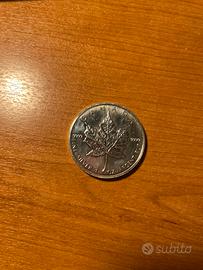 Moneta d’argento 5 dollari canadesi 1993