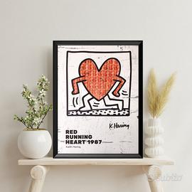 Keith Haring A3 Quadro Cuore rosso su francobolli