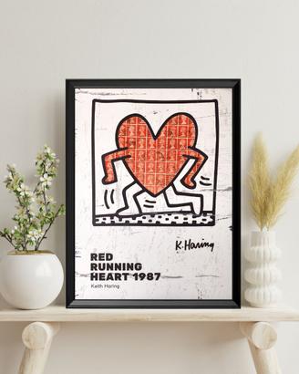 Keith Haring A3 Quadro Cuore rosso su francobolli