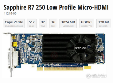 Sapphire R7 250 1gb LP AMD scheda video