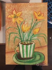 Tela Quadro. Vaso di Fiori Arancione e verde