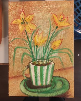 Tela Quadro. Vaso di Fiori Arancione e verde