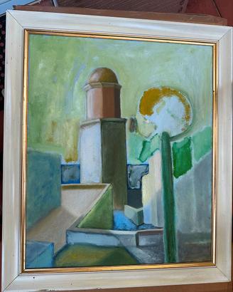 Quadro olio su tela. Paesaggio urbano particolare.