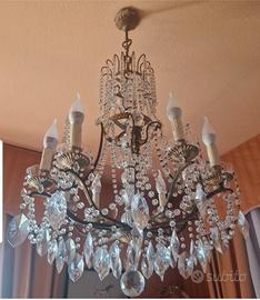 Lampadario Bronzo e Cristallo Boemia  8 Luci H 110