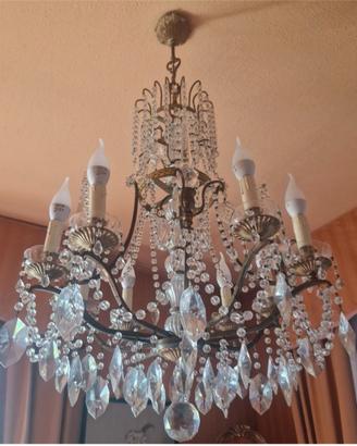 Lampadario Bronzo e Cristallo Boemia  8 Luci H 110