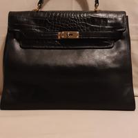 Borsa in vera pelle blu scuro modello Birkin