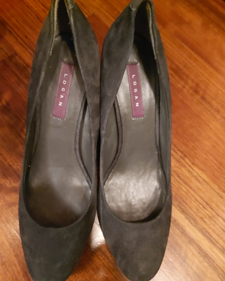 Logan décolleté donna camoscio grigio con zeppa