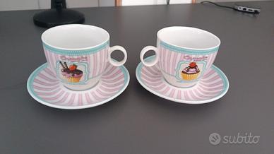 Coppia di tazze da the con piattino porcellana