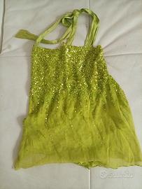 Top Scollo all'Americana Verde Lime con Paillettes
