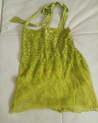 Top Scollo all'Americana Verde Lime con Paillettes