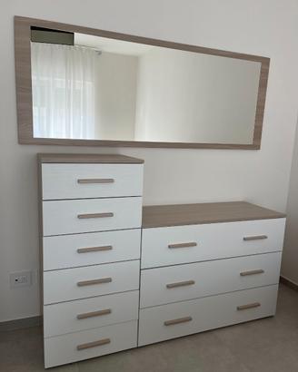 Cassettiera design moderna bianco/legno – capiente
