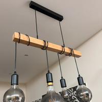 Lampadario a sospensione con trave legno 4 luci