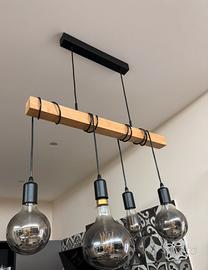 Lampadario a sospensione con trave legno 4 luci