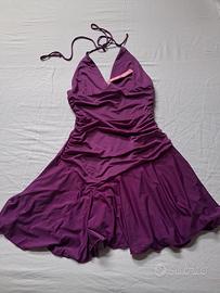 abito ragazza in lycra scollato viola/fucsia 