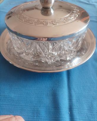 Centro tavola vintage  vetro e acciaio inox 18/10
