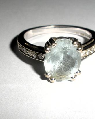 Anello d’oro con pietra acqua marina