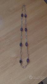 Collana Maglia Ovale Alternata con pietre ametista