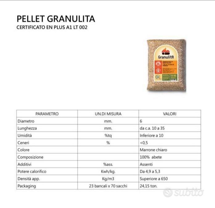 PELLET GRANULITA IN SACCHI DA 15 KG SOLO PER RITIRO IN NEGOZIO