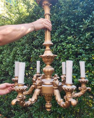 Lampadario vintage in ottone – 6 bracci, stile bar