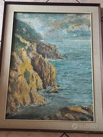 Vecchio quadro olio su tela scogliera Caselli 