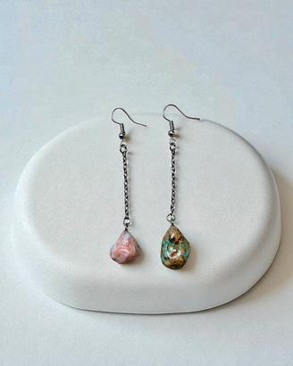 Orecchini pendenti in quarzo rosa e unakite