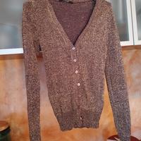 Cardigan lurex oro color melanzana
