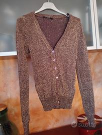 Cardigan lurex oro color melanzana