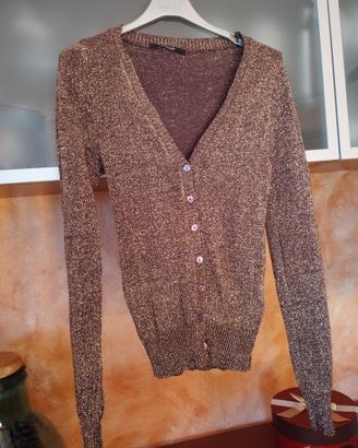 Cardigan lurex oro color melanzana